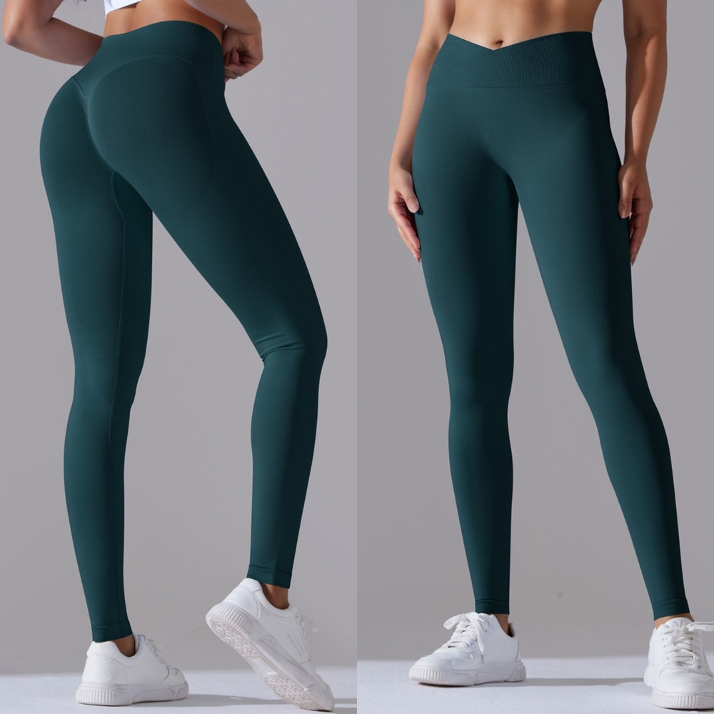 ☆Anna Kaci Teal Ribbed V-Waist Activewear Leggings☆